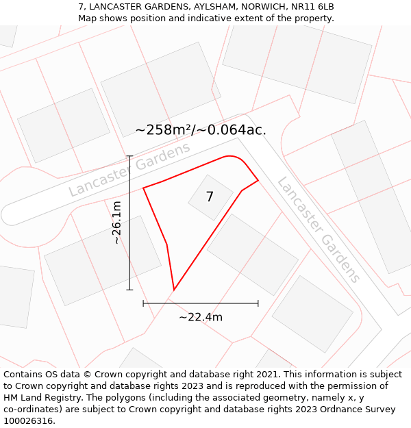 7, LANCASTER GARDENS, AYLSHAM, NORWICH, NR11 6LB: Plot and title map