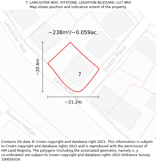 7, LANCASTER WAY, PITSTONE, LEIGHTON BUZZARD, LU7 9RH: Plot and title map