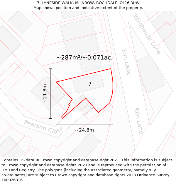 7, LANESIDE WALK, MILNROW, ROCHDALE, OL16 3UW: Plot and title map