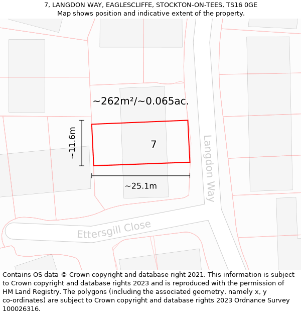 7, LANGDON WAY, EAGLESCLIFFE, STOCKTON-ON-TEES, TS16 0GE: Plot and title map