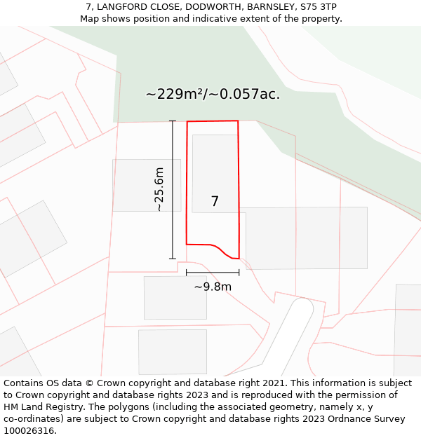 7, LANGFORD CLOSE, DODWORTH, BARNSLEY, S75 3TP: Plot and title map