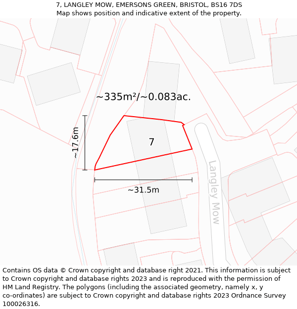 7, LANGLEY MOW, EMERSONS GREEN, BRISTOL, BS16 7DS: Plot and title map