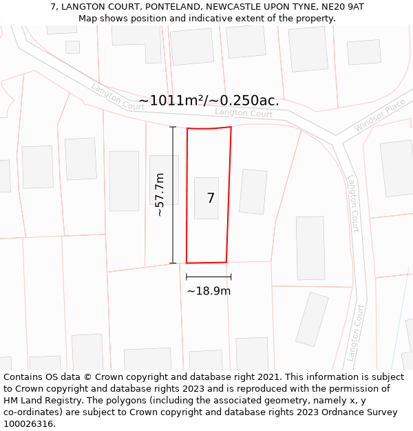 7, LANGTON COURT, PONTELAND, NEWCASTLE UPON TYNE, NE20 9AT: Plot and title map