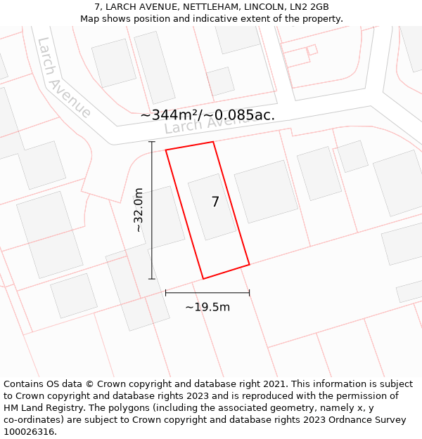 7, LARCH AVENUE, NETTLEHAM, LINCOLN, LN2 2GB: Plot and title map