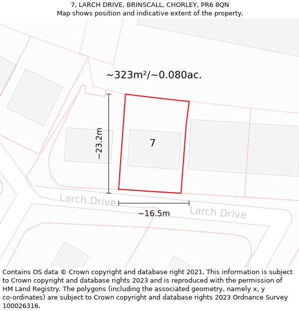 7, LARCH DRIVE, BRINSCALL, CHORLEY, PR6 8QN: Plot and title map