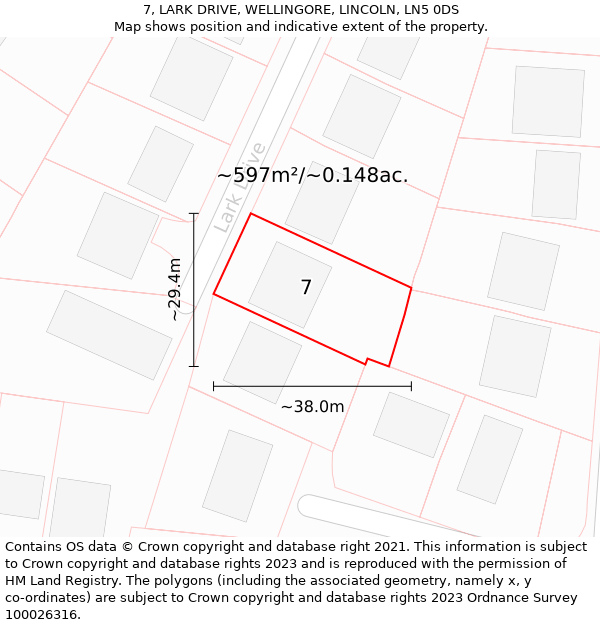 7, LARK DRIVE, WELLINGORE, LINCOLN, LN5 0DS: Plot and title map