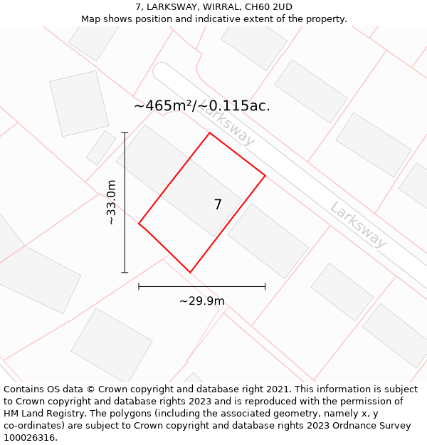 7, LARKSWAY, WIRRAL, CH60 2UD: Plot and title map