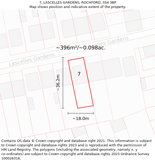 7, LASCELLES GARDENS, ROCHFORD, SS4 3BP: Plot and title map