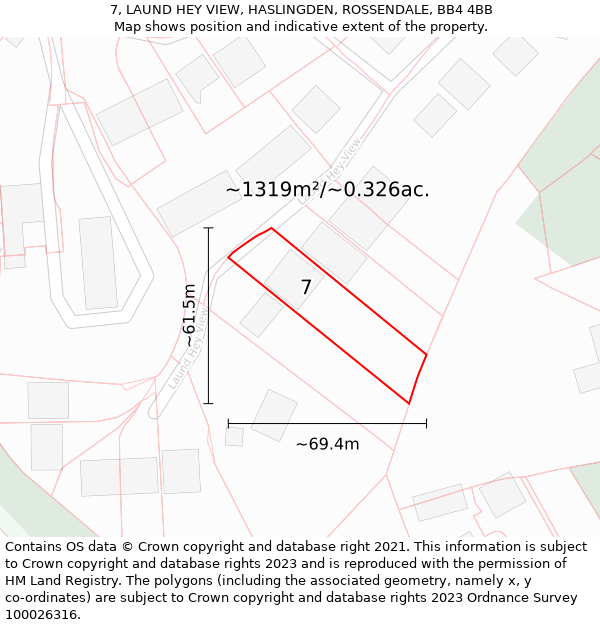 7, LAUND HEY VIEW, HASLINGDEN, ROSSENDALE, BB4 4BB: Plot and title map