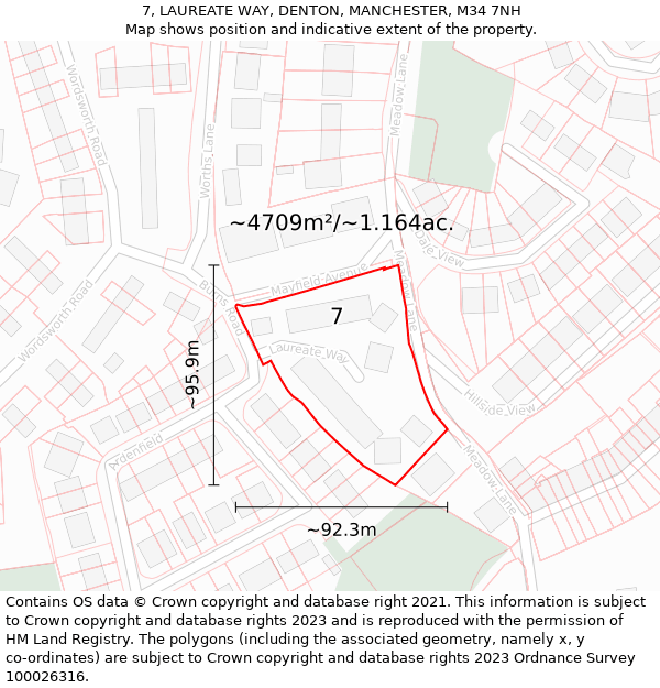 7, LAUREATE WAY, DENTON, MANCHESTER, M34 7NH: Plot and title map