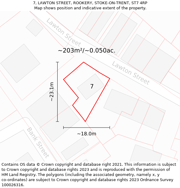 7, LAWTON STREET, ROOKERY, STOKE-ON-TRENT, ST7 4RP: Plot and title map