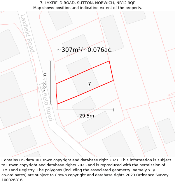 7, LAXFIELD ROAD, SUTTON, NORWICH, NR12 9QP: Plot and title map