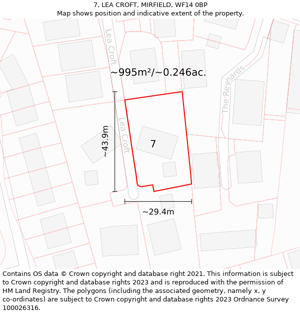 7, LEA CROFT, MIRFIELD, WF14 0BP: Plot and title map