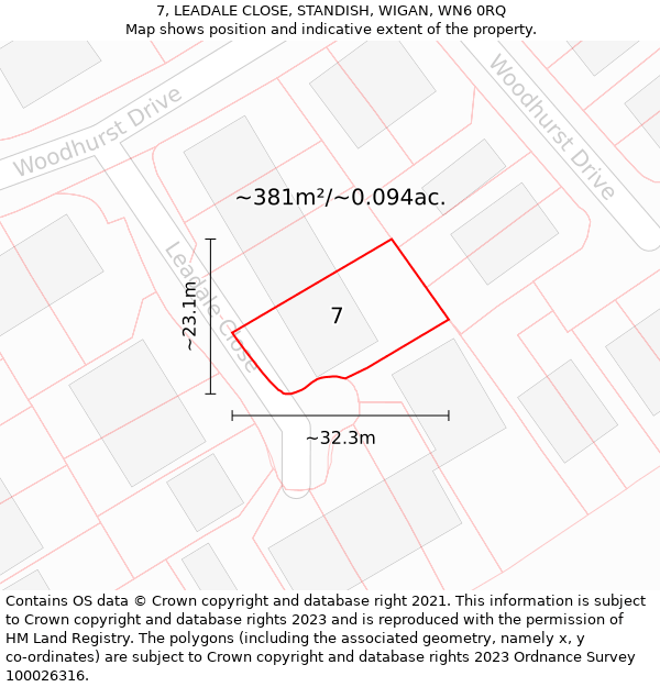 7, LEADALE CLOSE, STANDISH, WIGAN, WN6 0RQ: Plot and title map