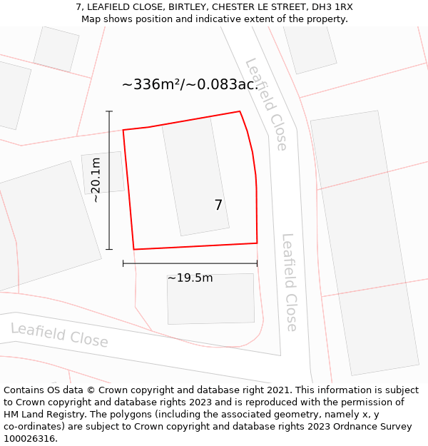 7, LEAFIELD CLOSE, BIRTLEY, CHESTER LE STREET, DH3 1RX: Plot and title map
