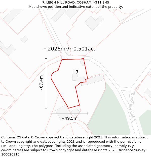 7, LEIGH HILL ROAD, COBHAM, KT11 2HS: Plot and title map
