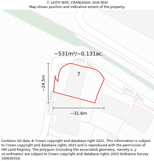 7, LEITH WAY, CRANLEIGH, GU6 8GH: Plot and title map