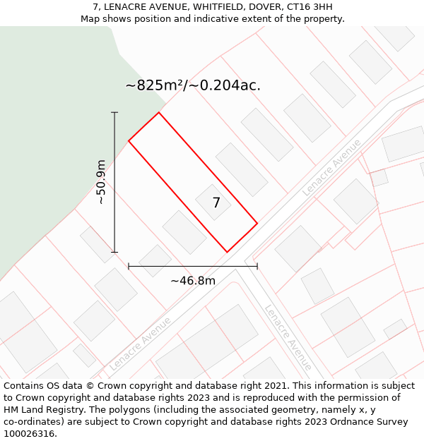 7, LENACRE AVENUE, WHITFIELD, DOVER, CT16 3HH: Plot and title map