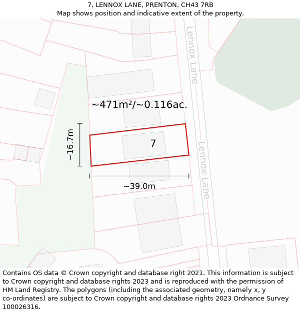 7, LENNOX LANE, PRENTON, CH43 7RB: Plot and title map