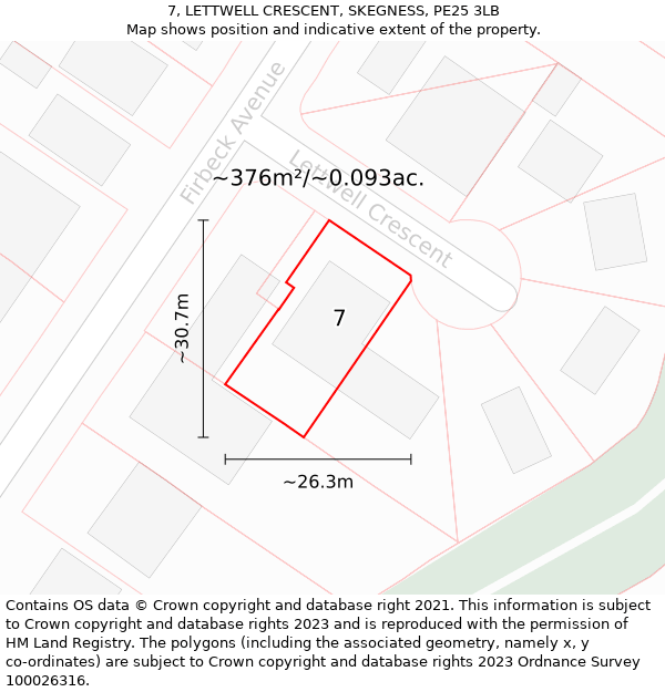 7, LETTWELL CRESCENT, SKEGNESS, PE25 3LB: Plot and title map