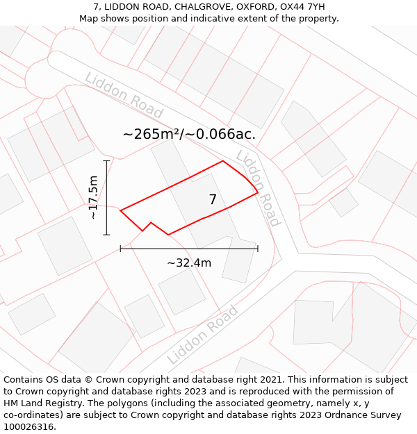 7, LIDDON ROAD, CHALGROVE, OXFORD, OX44 7YH: Plot and title map