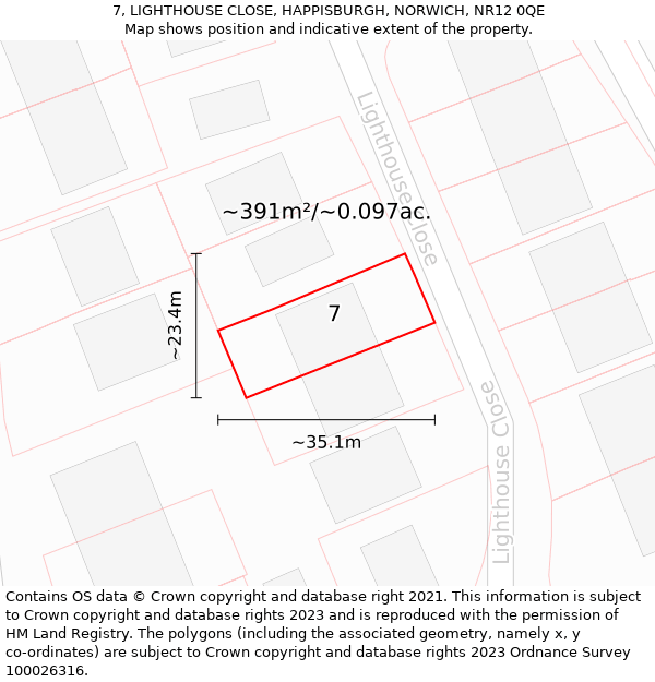 7, LIGHTHOUSE CLOSE, HAPPISBURGH, NORWICH, NR12 0QE: Plot and title map