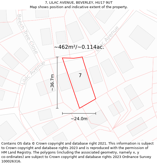 7, LILAC AVENUE, BEVERLEY, HU17 9UT: Plot and title map