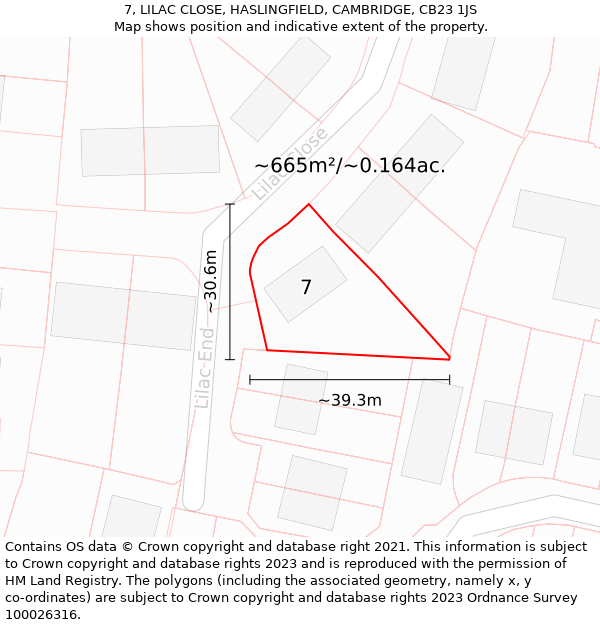 7, LILAC CLOSE, HASLINGFIELD, CAMBRIDGE, CB23 1JS: Plot and title map