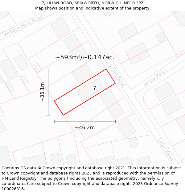 7, LILIAN ROAD, SPIXWORTH, NORWICH, NR10 3PZ: Plot and title map