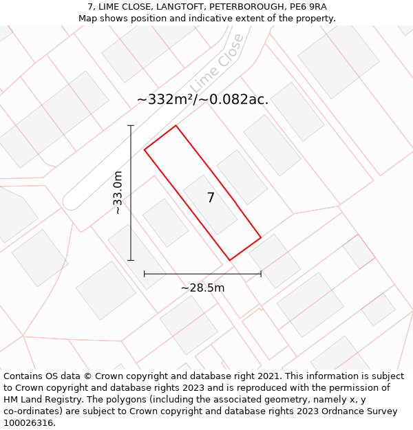 7, LIME CLOSE, LANGTOFT, PETERBOROUGH, PE6 9RA: Plot and title map