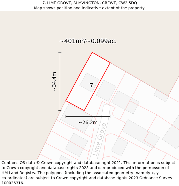 7, LIME GROVE, SHAVINGTON, CREWE, CW2 5DQ: Plot and title map