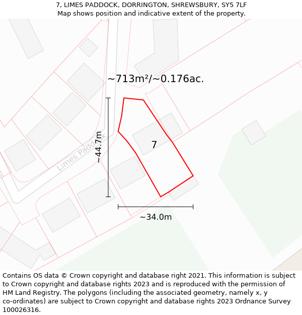 7, LIMES PADDOCK, DORRINGTON, SHREWSBURY, SY5 7LF: Plot and title map