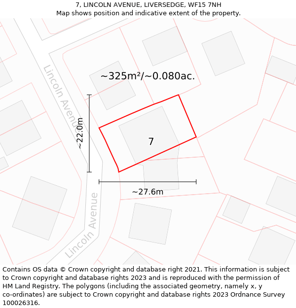 7, LINCOLN AVENUE, LIVERSEDGE, WF15 7NH: Plot and title map