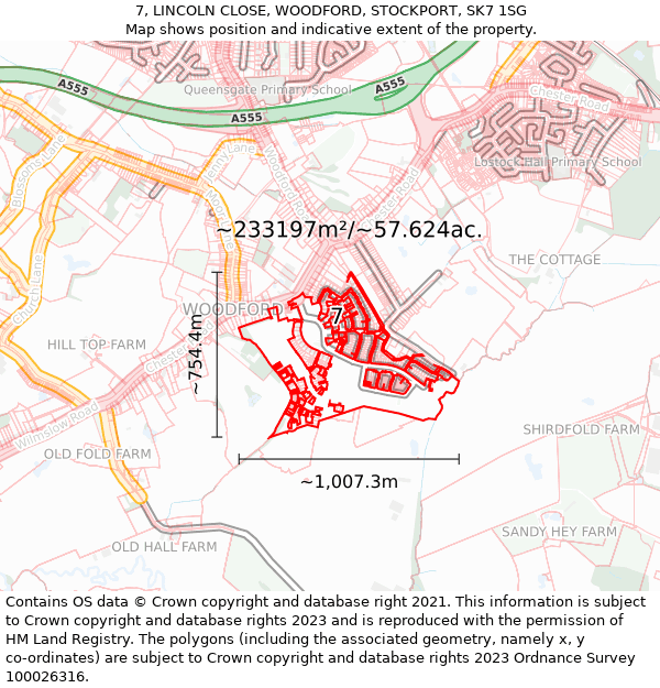 7, LINCOLN CLOSE, WOODFORD, STOCKPORT, SK7 1SG: Plot and title map