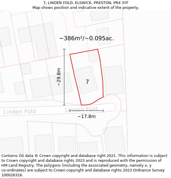 7, LINDEN FOLD, ELSWICK, PRESTON, PR4 3YF: Plot and title map