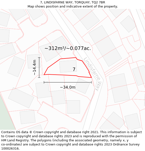 7, LINDISFARNE WAY, TORQUAY, TQ2 7BR: Plot and title map