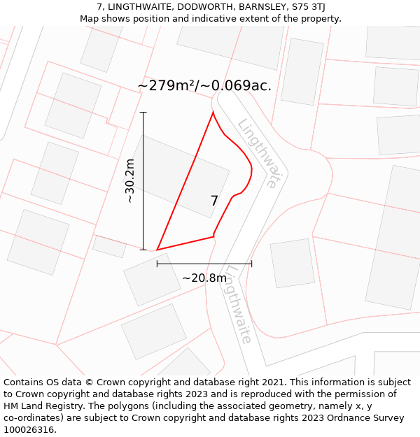 7, LINGTHWAITE, DODWORTH, BARNSLEY, S75 3TJ: Plot and title map