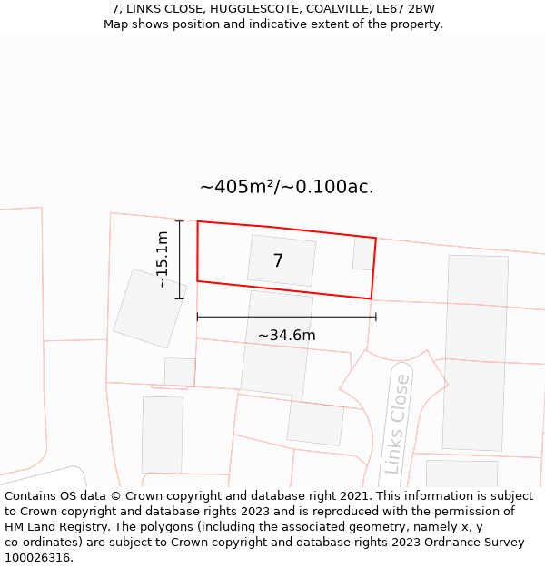 7, LINKS CLOSE, HUGGLESCOTE, COALVILLE, LE67 2BW: Plot and title map