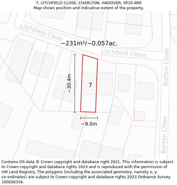 7, LITCHFIELD CLOSE, CHARLTON, ANDOVER, SP10 4RR: Plot and title map