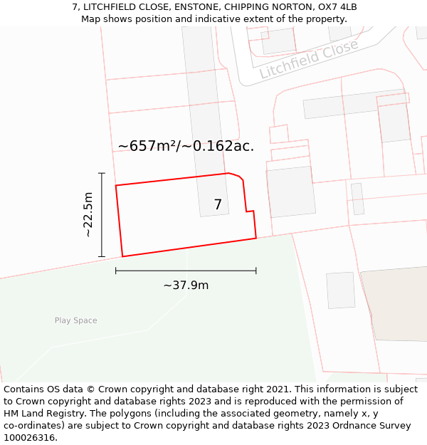 7, LITCHFIELD CLOSE, ENSTONE, CHIPPING NORTON, OX7 4LB: Plot and title map