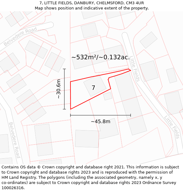 7, LITTLE FIELDS, DANBURY, CHELMSFORD, CM3 4UR: Plot and title map