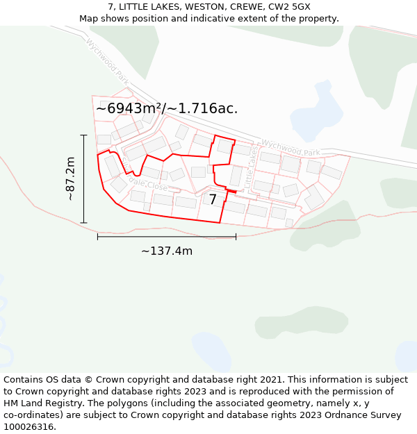 7, LITTLE LAKES, WESTON, CREWE, CW2 5GX: Plot and title map