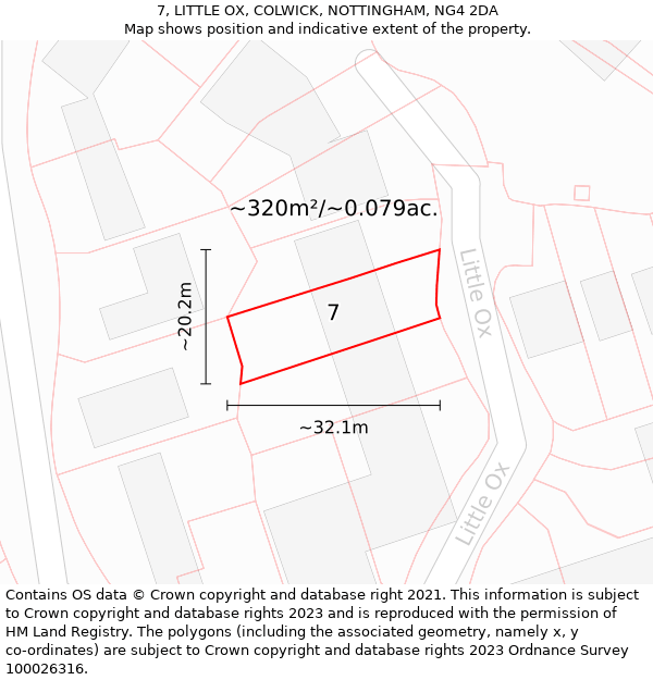 7, LITTLE OX, COLWICK, NOTTINGHAM, NG4 2DA: Plot and title map