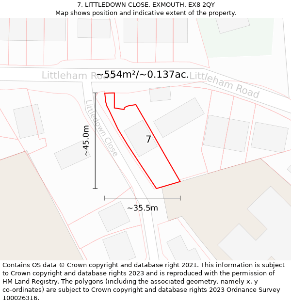 7, LITTLEDOWN CLOSE, EXMOUTH, EX8 2QY: Plot and title map