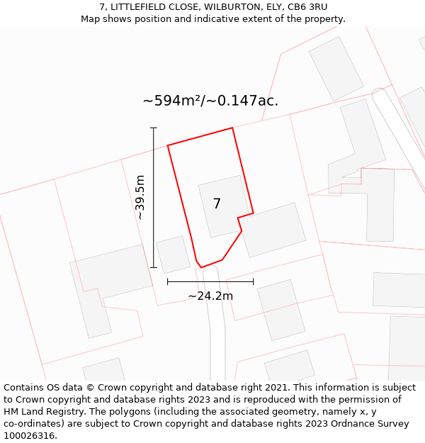 7, LITTLEFIELD CLOSE, WILBURTON, ELY, CB6 3RU: Plot and title map