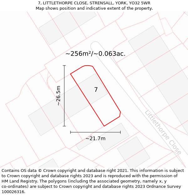 7, LITTLETHORPE CLOSE, STRENSALL, YORK, YO32 5WR: Plot and title map