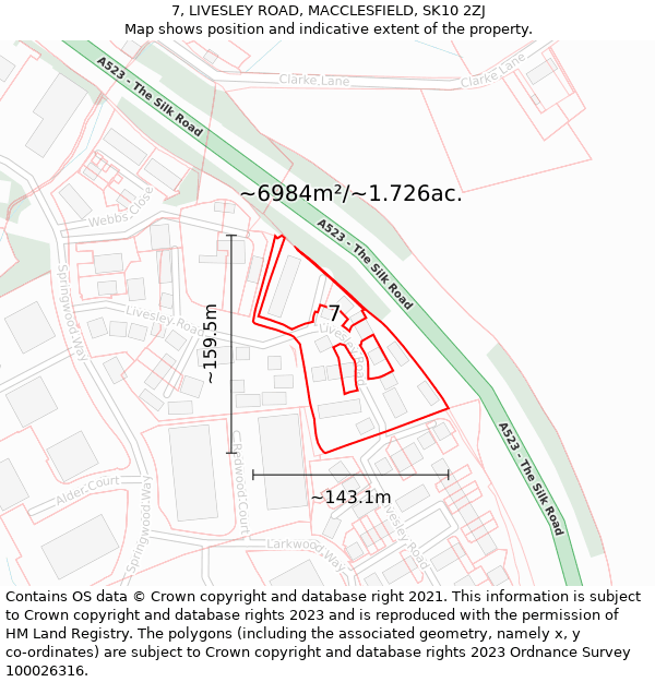 7, LIVESLEY ROAD, MACCLESFIELD, SK10 2ZJ: Plot and title map