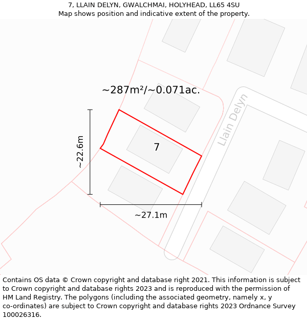 7, LLAIN DELYN, GWALCHMAI, HOLYHEAD, LL65 4SU: Plot and title map