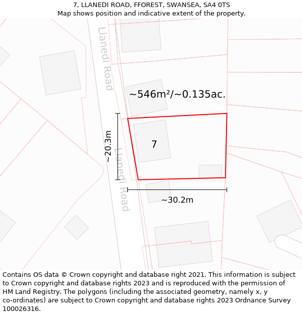 7, LLANEDI ROAD, FFOREST, SWANSEA, SA4 0TS: Plot and title map