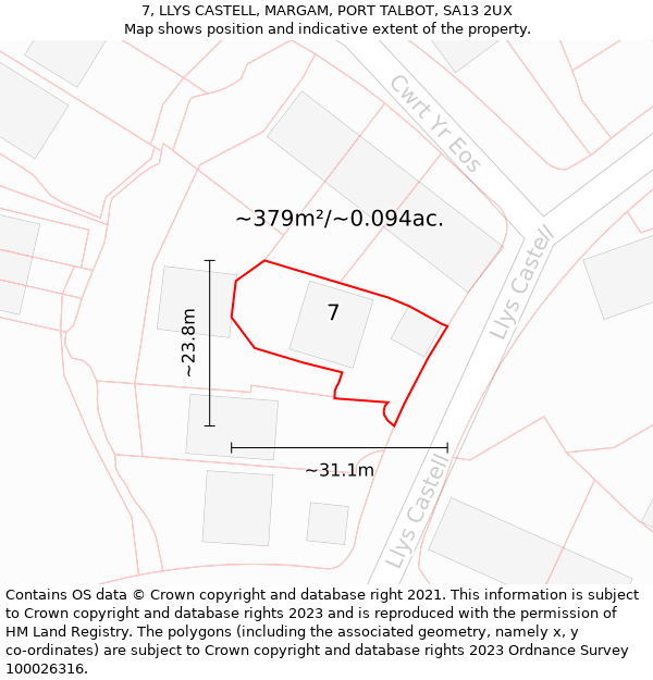 7, LLYS CASTELL, MARGAM, PORT TALBOT, SA13 2UX: Plot and title map